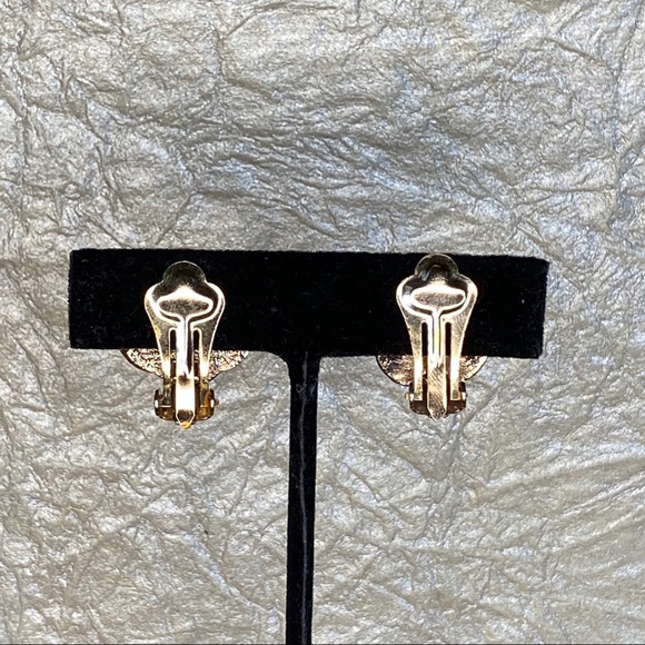 Vintage Stone & Copper Tone Clip On Earrings - Picture 3 of 6